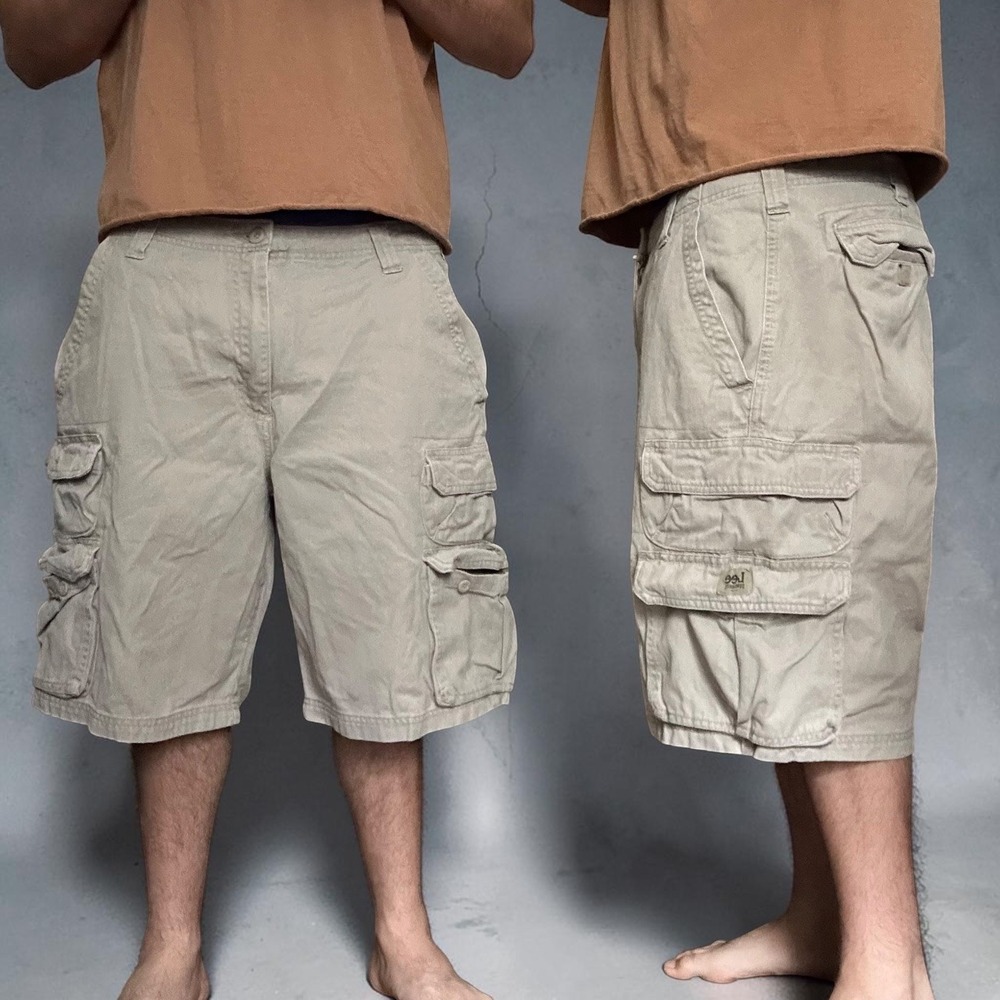 Lee Dungarees Khaki Cargo Shorts Tan Baggy Y2K Skater Retro Size 34